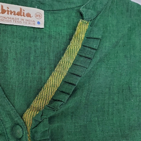 Fabindia Green and Gold Long Sleeve Blouse- Women- Size XS - Picture 7 of 13
